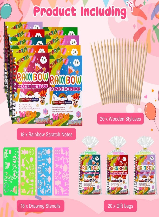 HONLYNE Valentines Day Gifts for Kids, 18 Pcs Rainbow Scratch Art Notebook, Loot Bag Fillers for Kids, Classroom Goodie Bag Fillers, Birthday Party Favors Bulk Gifts for Girls Boys, Return Crafts New Year - Image 2